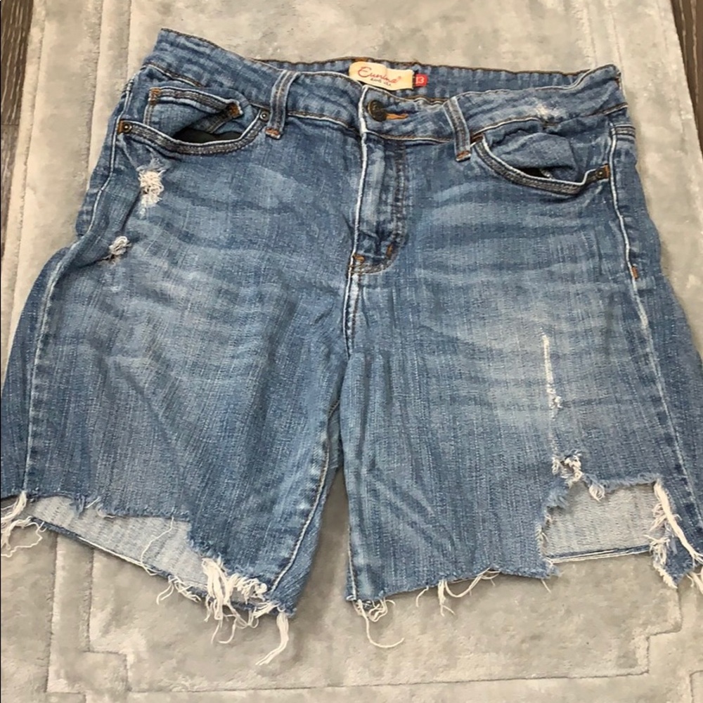 Distressed denim shorts